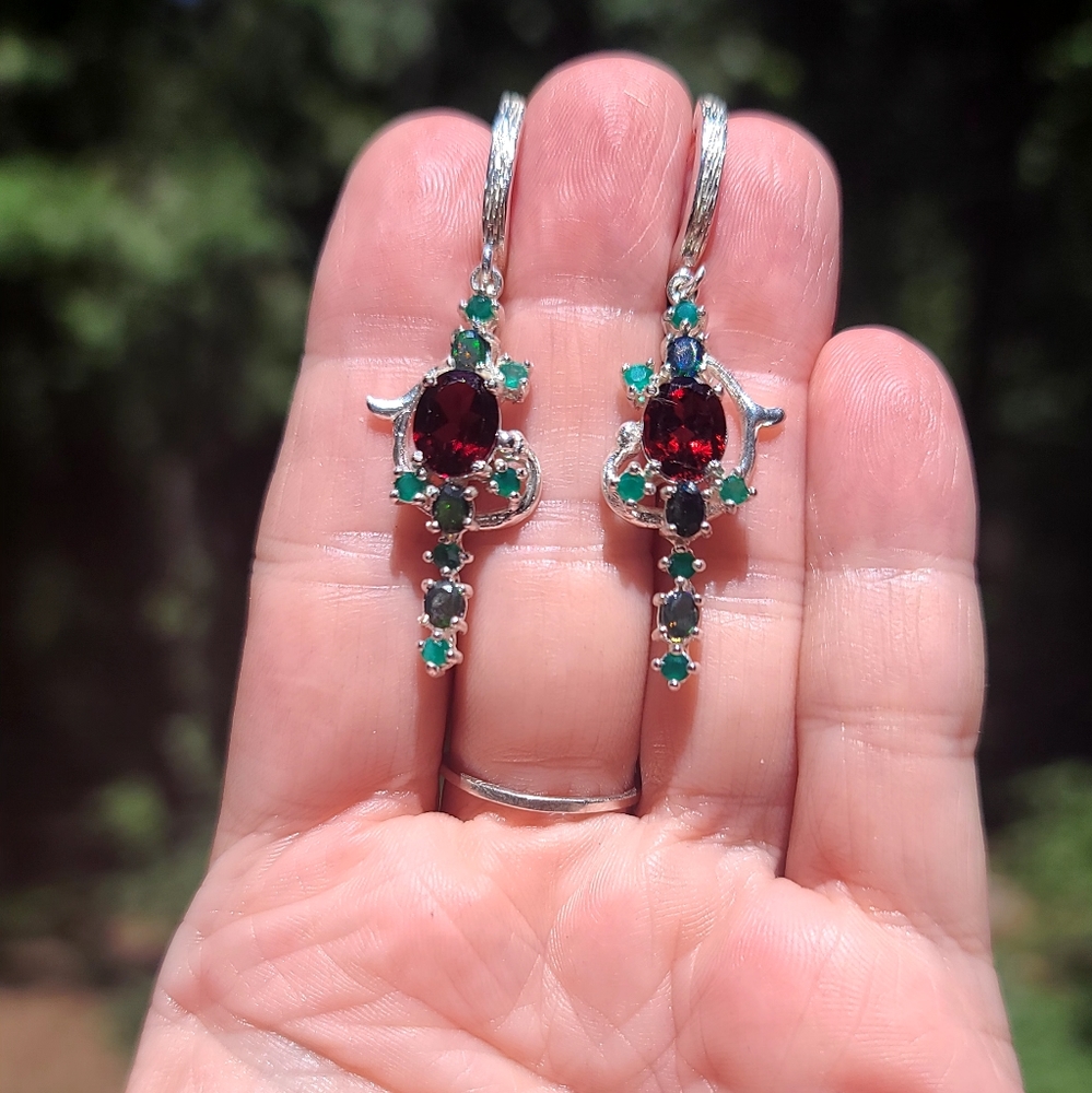 Garnets Opals Onyx OH MY! Sterling earrings ✨️ NEW! - Picture 5 of 8